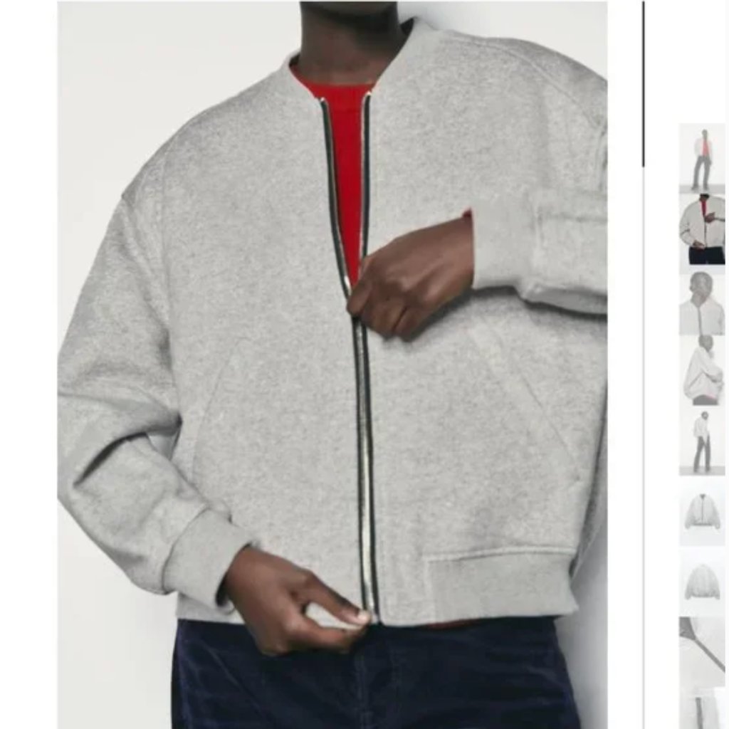 Nwt Zara Zippered Plush Bomber Jacket Gray Marl